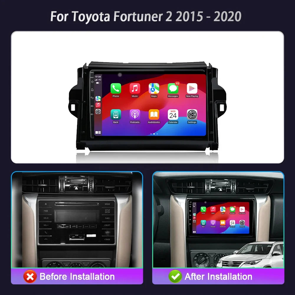 Android 14 For Toyota Fortuner 2 2015-2020 Car Radio Multimedia Navigation 4G Wireless Blu