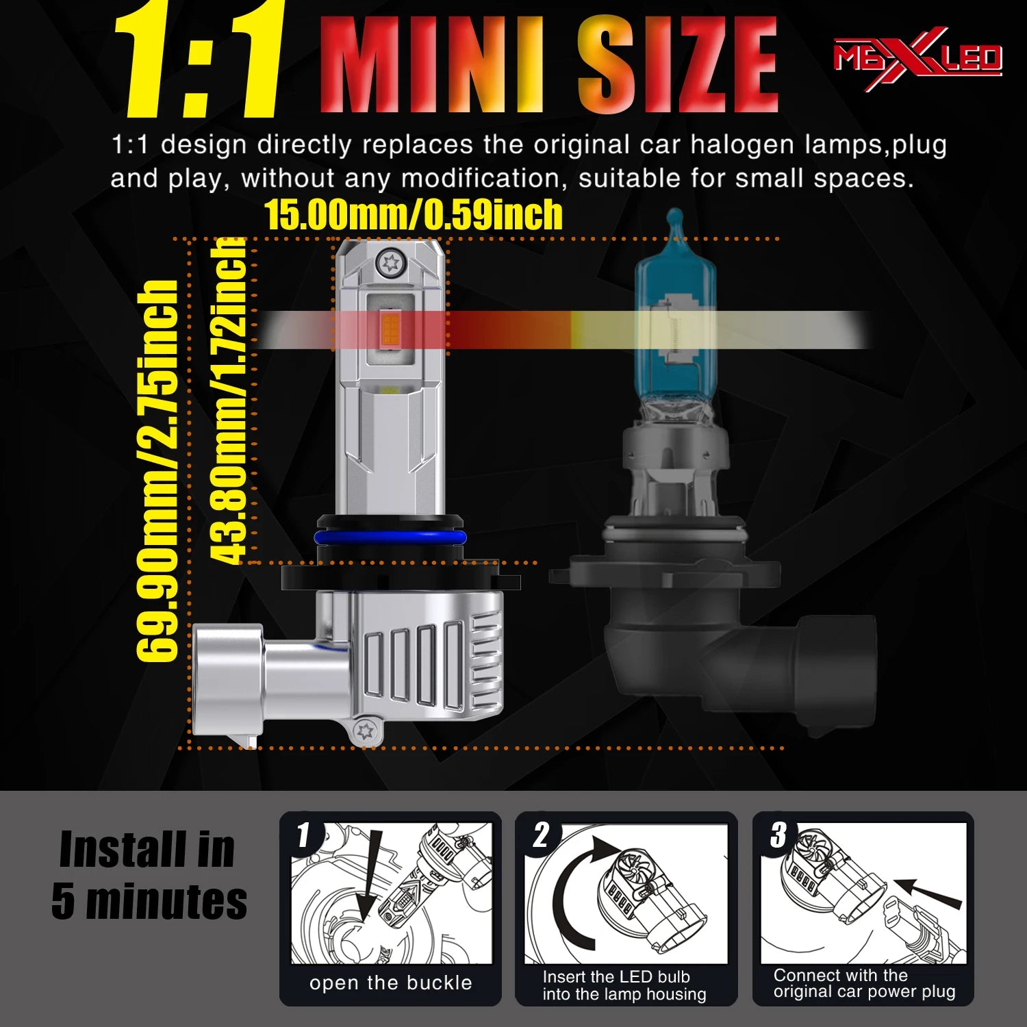 HIR2 Led Headlight Canbus No Error 9012 Car Bulb High Power 6000K White Light Diode Lamp 1