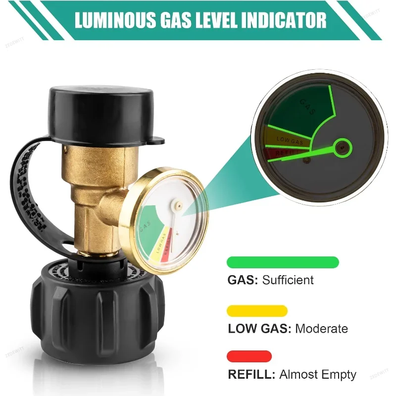 Universal Fit QCC1 POL Propane Tank Adapter Brass 1/2Pcs Pressure Gauge Level Indicator for RV C - Automotive LED Light