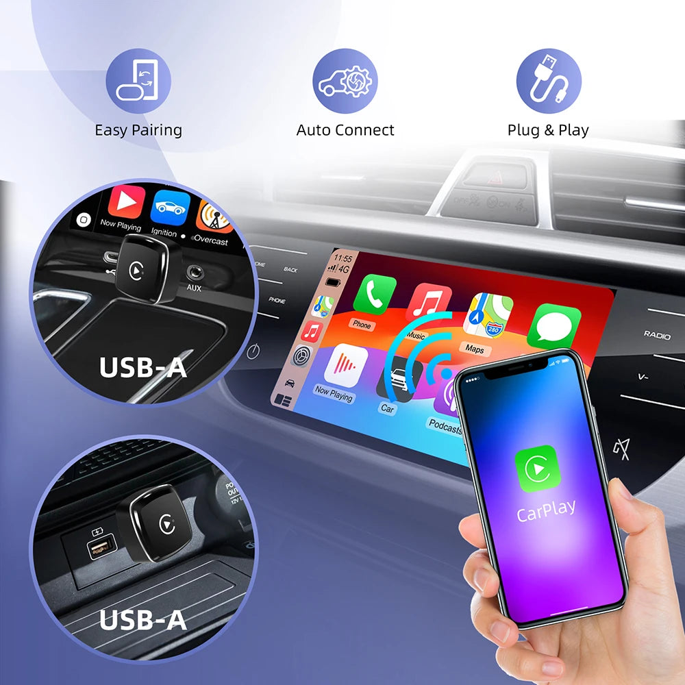 2 IN 1 Wireless Carplay Adapter, Converts Wired to Wireless carplay Adapter for iPhone, Wi | AUTOKITSHOP