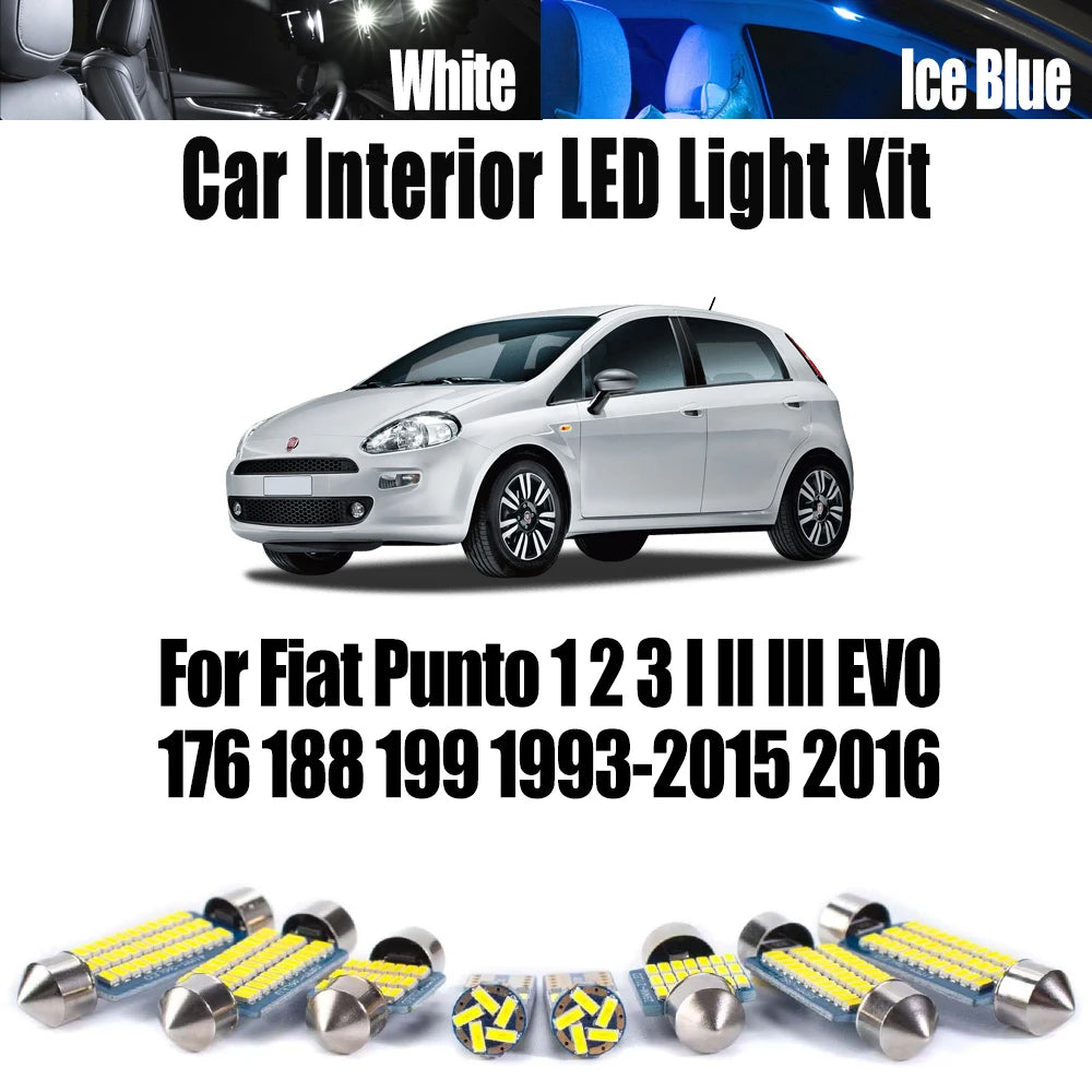 LED Interior Light Kit for Fiat Punto 1 2 3 I II III EVO 176 188 199 1993-2016 - Canbus Dome Map Door Trunk Bulbs | A...