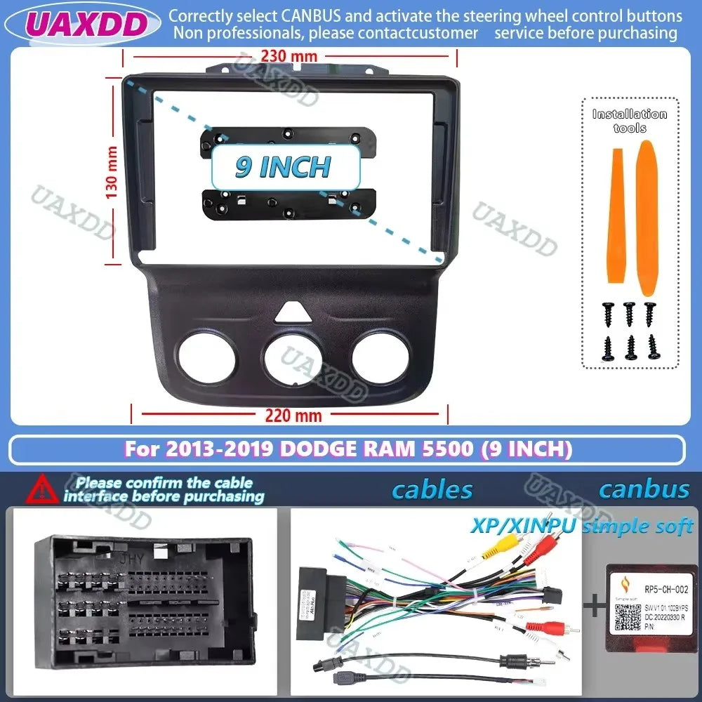 FOR 2013-2019 DODGE RAM 5500 9INCH 2 Din Car radio Android frame Center fascia cable video