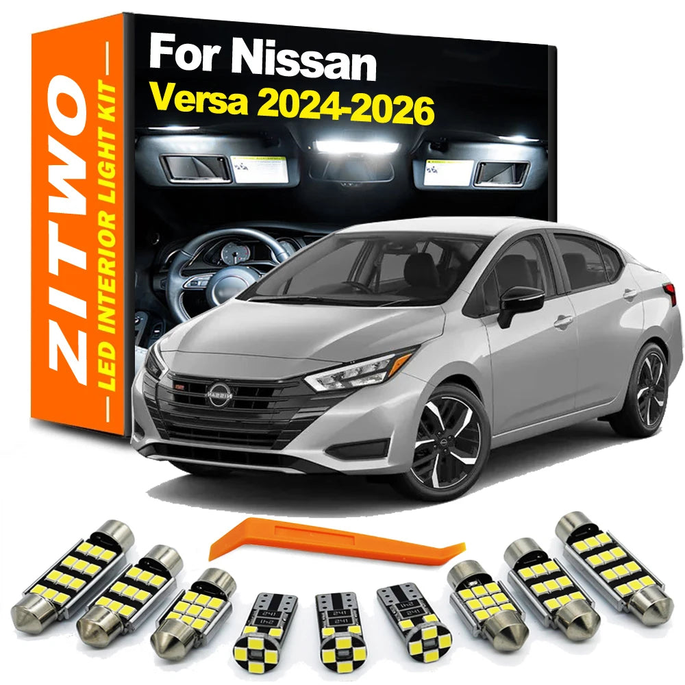 ZITWO 10Pcs Car LED Interior Light Bulb Kit For New Nissan Versa 2024 2025 2026 Map Dome Reading License Plate Lamp Accessories