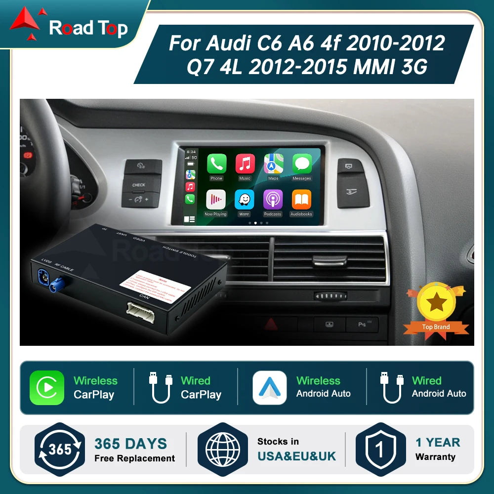 ROADTOP Wireless CarPlay Android Auto Interface for Audi A6 A7 2010-2011, with Mirror Link