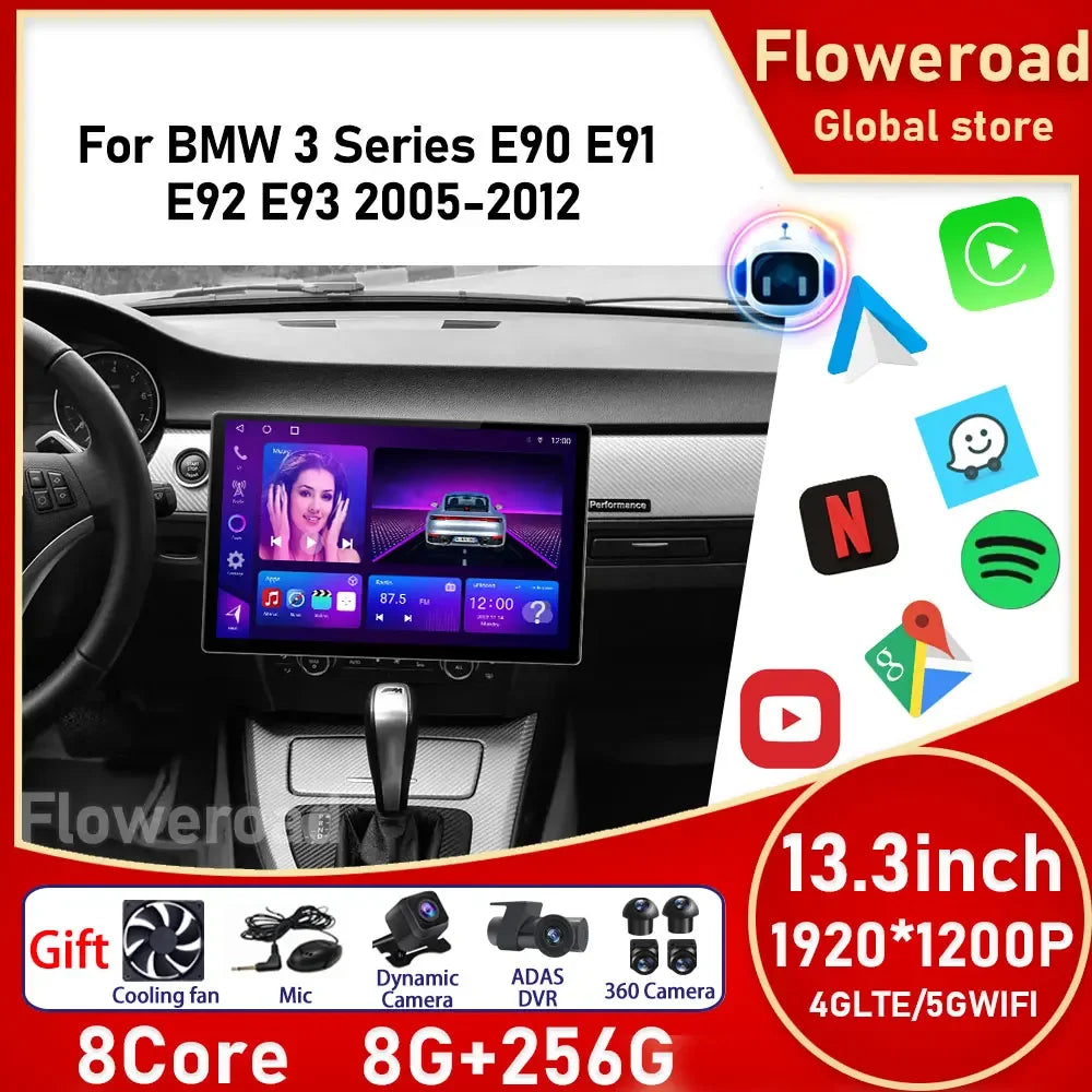 13.3 Inch Android 15 For BMW 3 Series E90 E91 E92 E93 2005-2012 2K QLED Car Radio Multimed | AUTOKITSHOP