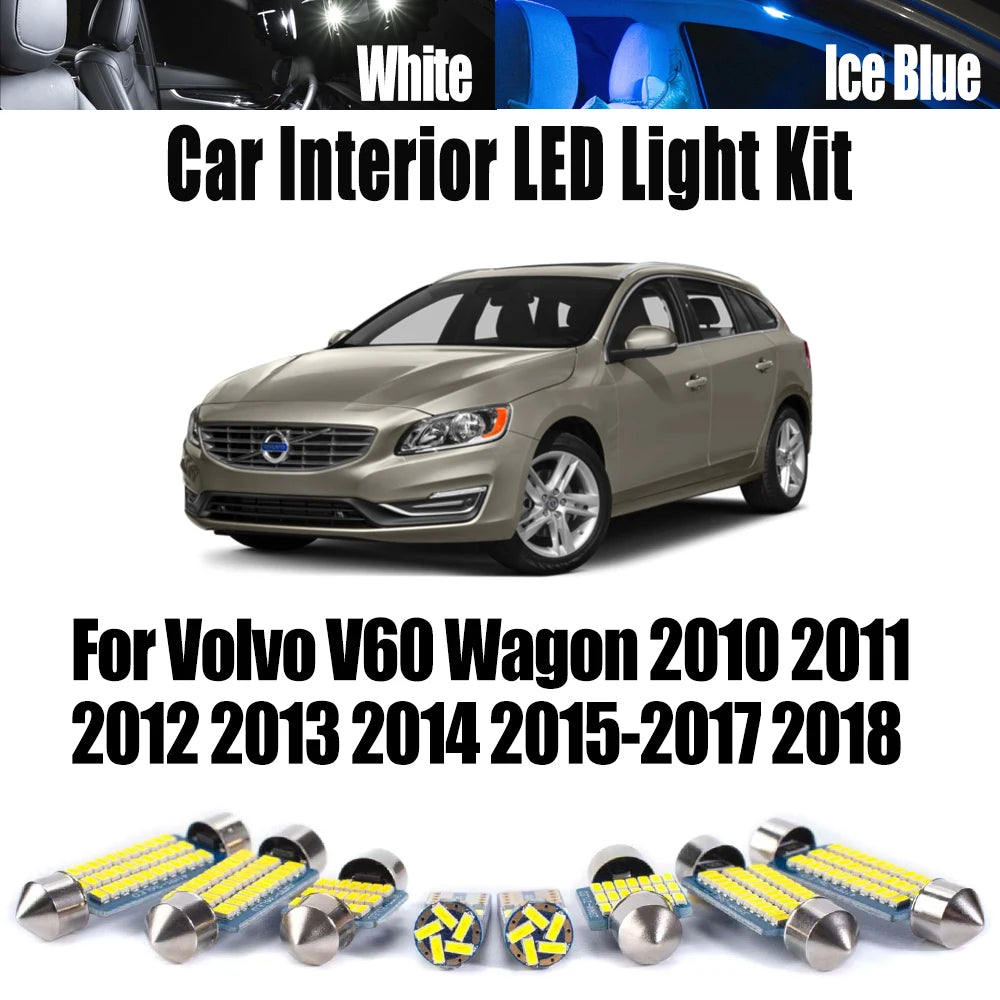 19-Piece LED Interior Light Kit for Volvo V60 Wagon 2011-2016 - Canbus Dome Map Door Trunk Bulbs | AUTOKITSHOP
