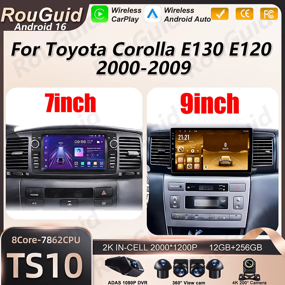 Android 16 Car Radio For Toyota Corolla E130 E120 2000 2003 2004 2005 2006-2009 Carplay Au | AUTOKITSHOP