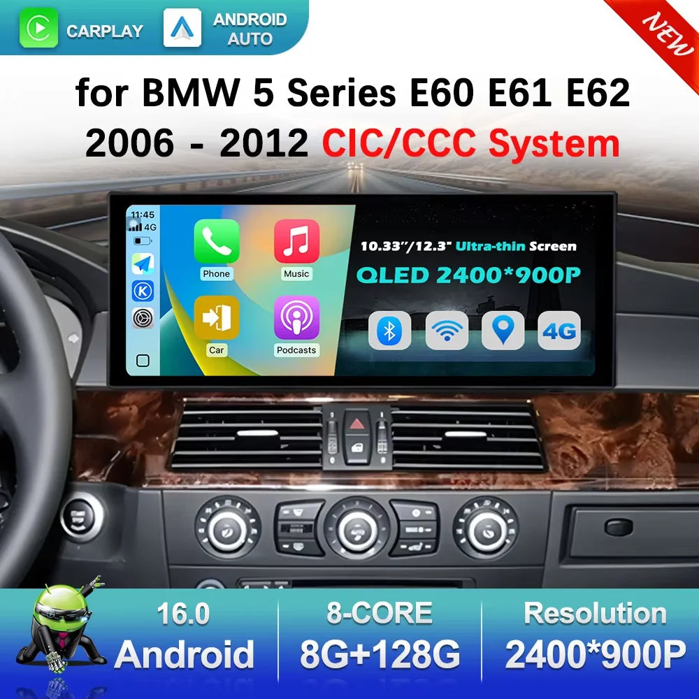 Android 16 for BMW 5 Series E60 E61 E62 2006 - 2012 CIC / CCC System GPS Carplay BT Car Ra