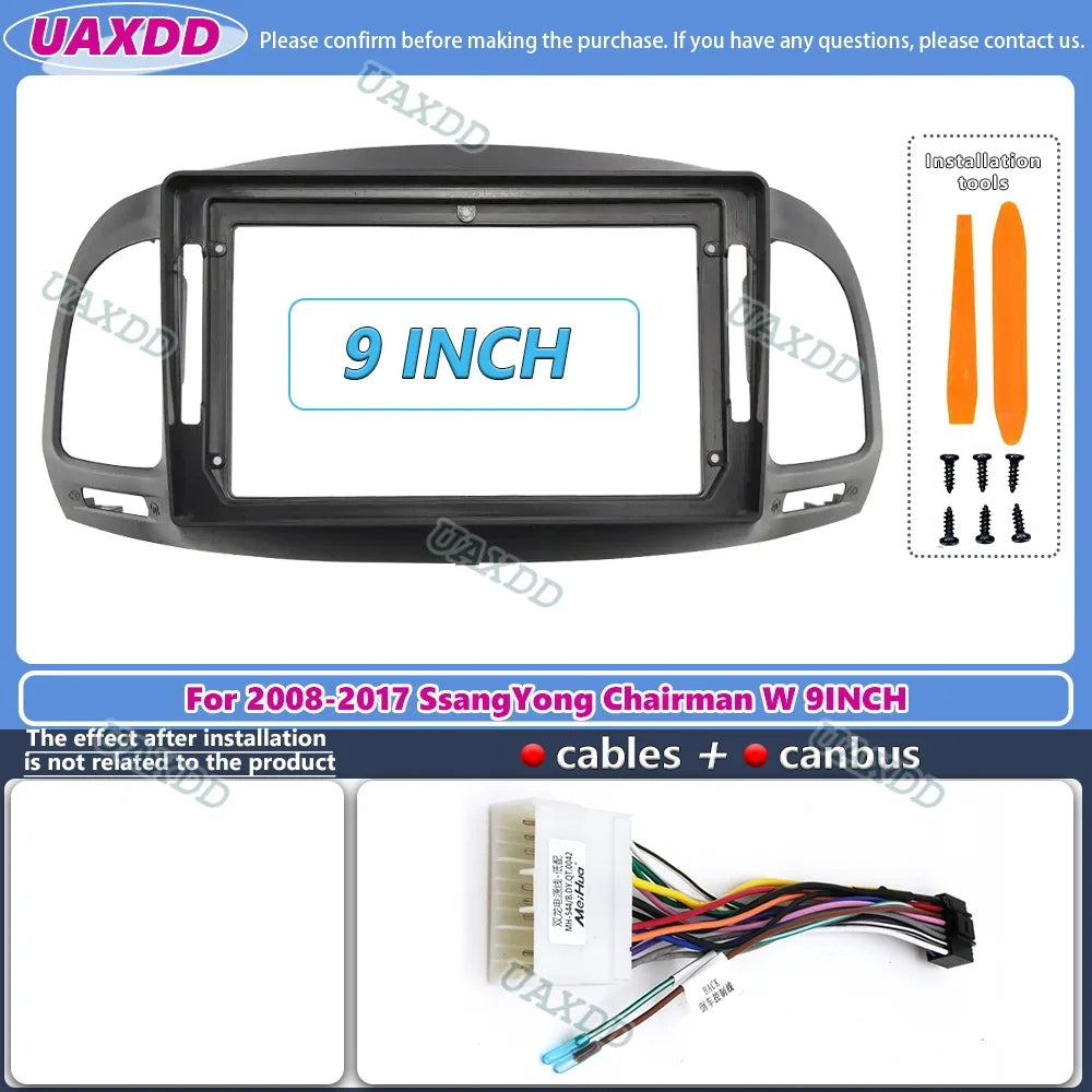 9 inch Car Fascia Radio Panel for SsangYong Chairman W 2008-2017 Dash Kit Install GPS Cons