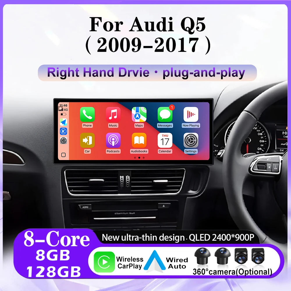 12.3 Inch Android 16 For Audi Q5 2009-2017 RHD Car Radio Multimedia Player DSP Stereo 4G W