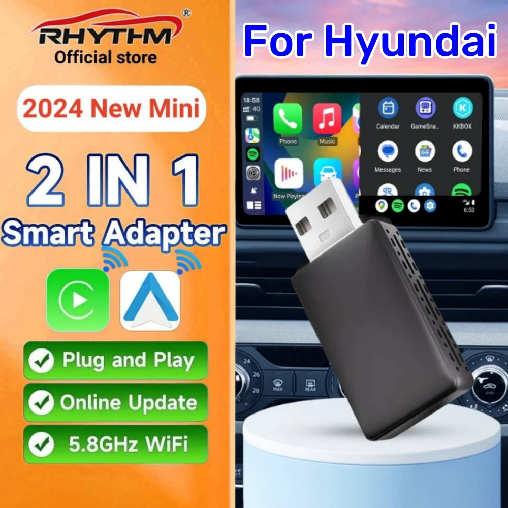 Mini 2in1 Ai Box Rhythm Wireless Carplay Adapter Android Auto For Hyundai SANTA FE TUCSON  | AUTOKITSHOP