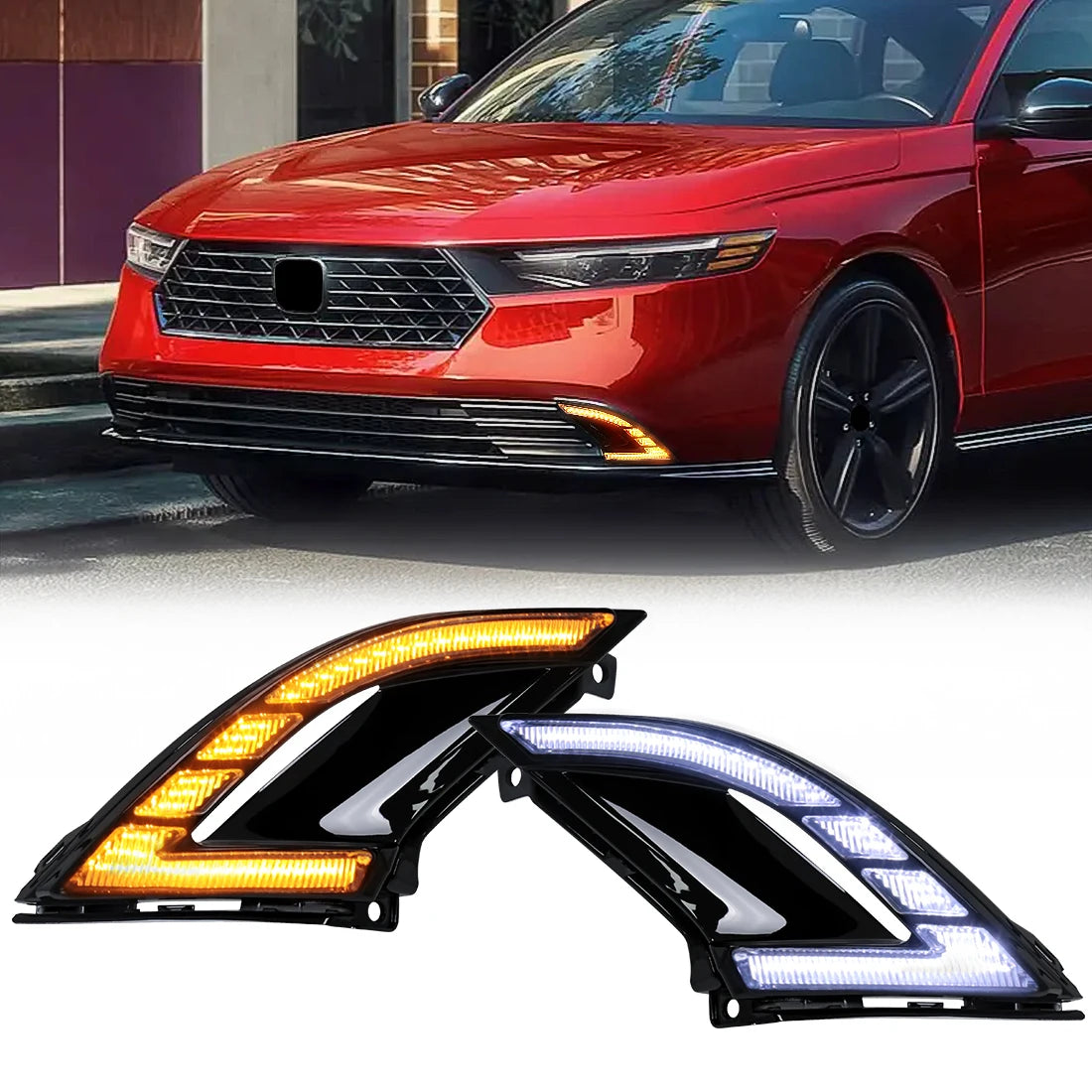 LED Daytime Running Lights For Honda Accord 2023 2024 White DRL Yellow Turn Signal Fog Lam | AUTOKITSHOP