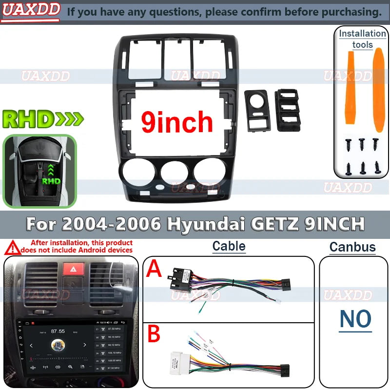 Kit cadre dautoradio For 2004-2006 Hyundai GETZ 9INCH stereo automatique console centrale