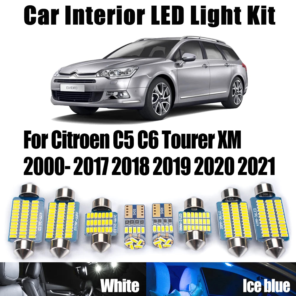 LED Interior Light Kit for Citroen C5 C6 Tourer XM 2000- 2020 - Canbus Dome Map Door Trunk Bulbs | AUTOKITSHOP