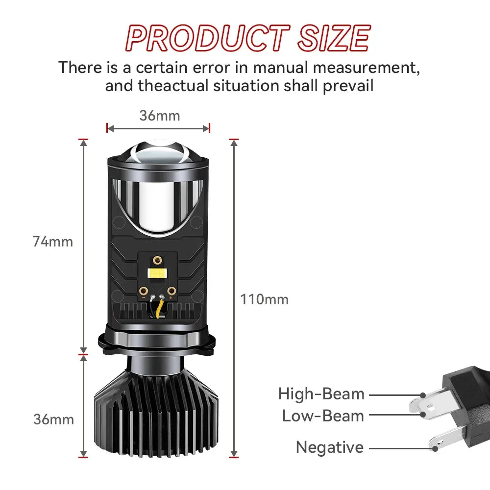Y6 Turbo Fan H4 LED Headlights Car H4 Mini Projector Lens Super Bright Hi Lo Beam Bulb LED