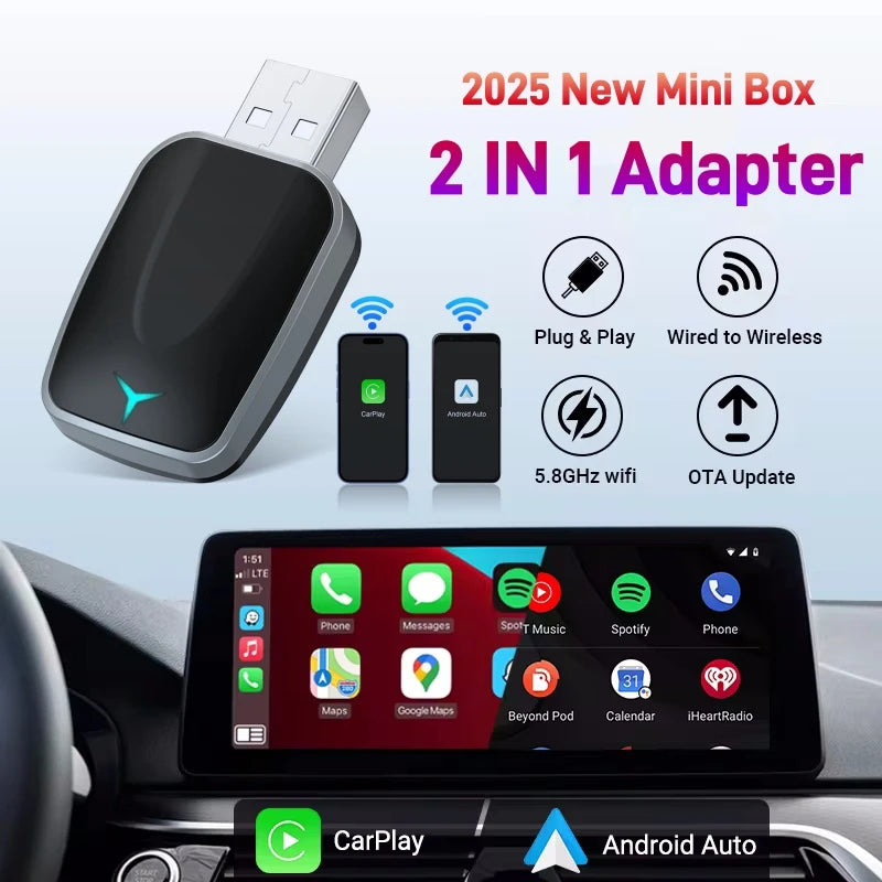 2 in 1 AI Box Mini Adapter Wired to Wireless Carplay&Android Auto Compatible with 99% of C | AUTOKITSHOP