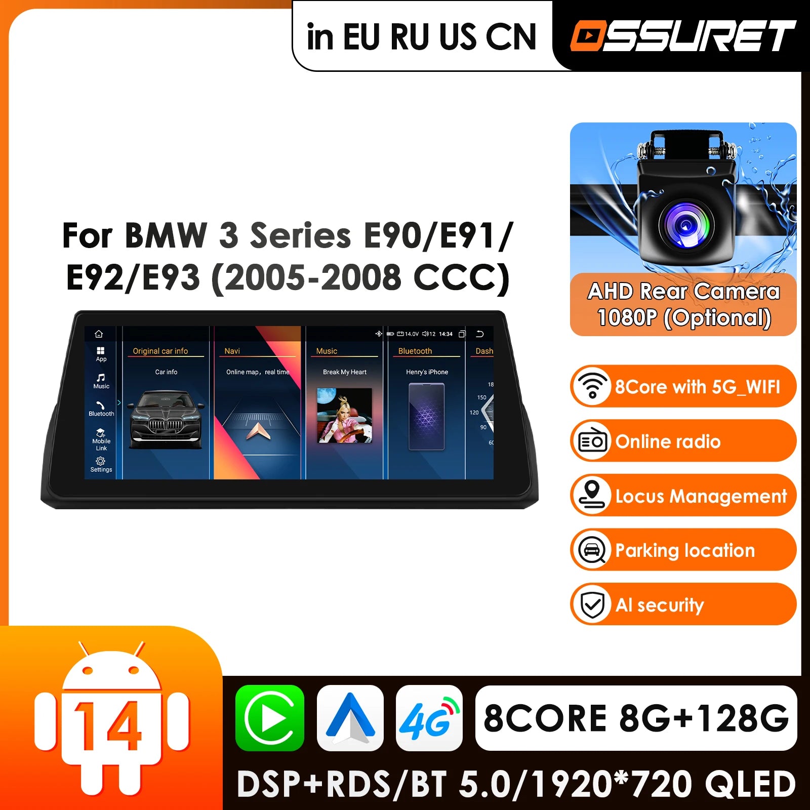 10.25" Wireless AI CarPlay Android Auto for BMW 3 Series E90 E91 E92 E93 5 Series E60 E61 CCC CIC - Multimedia Display G