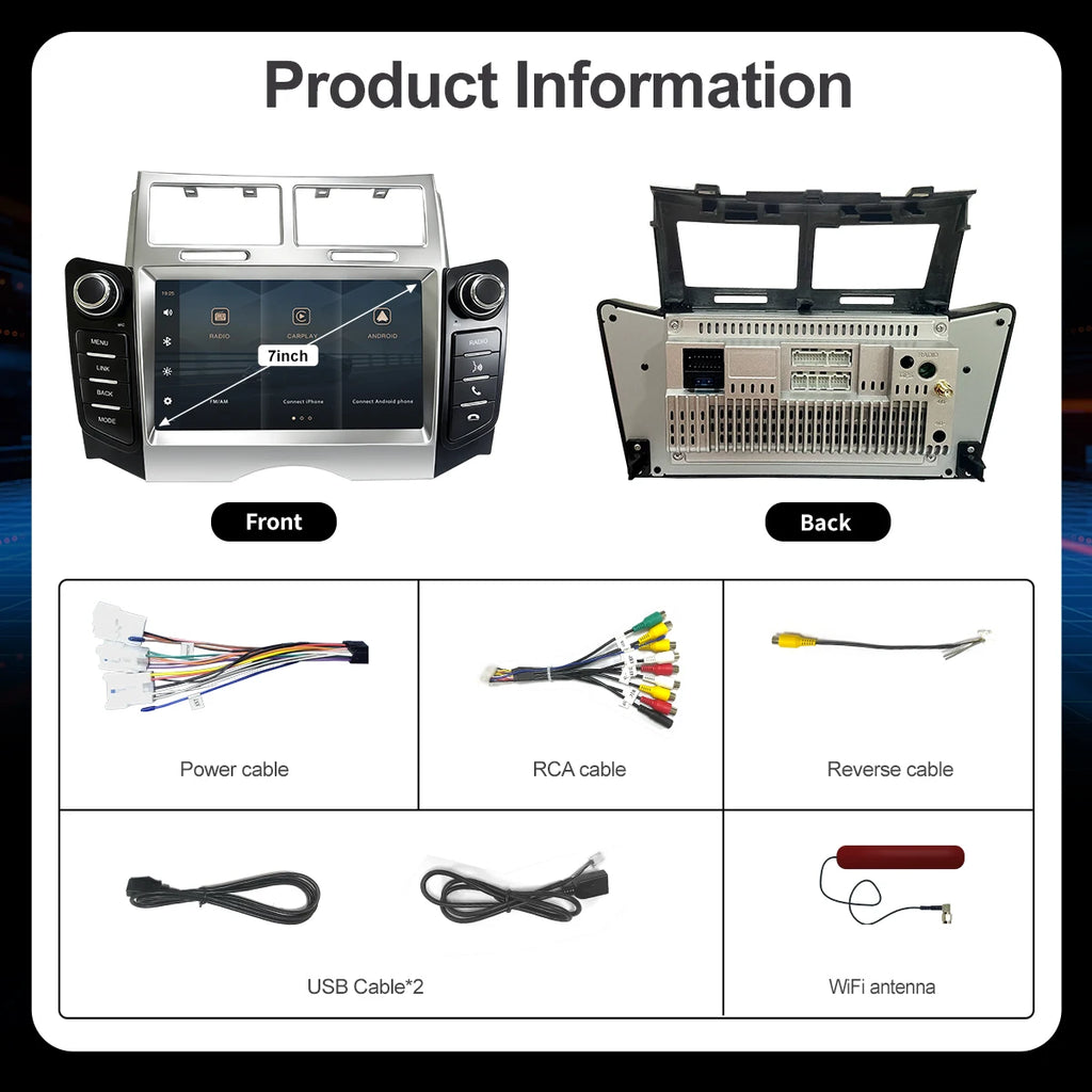 For Toyota Yaris XP90 Vitz Platz 2005-2011 7inch Car Radio CarPlay Central Multimedia Play