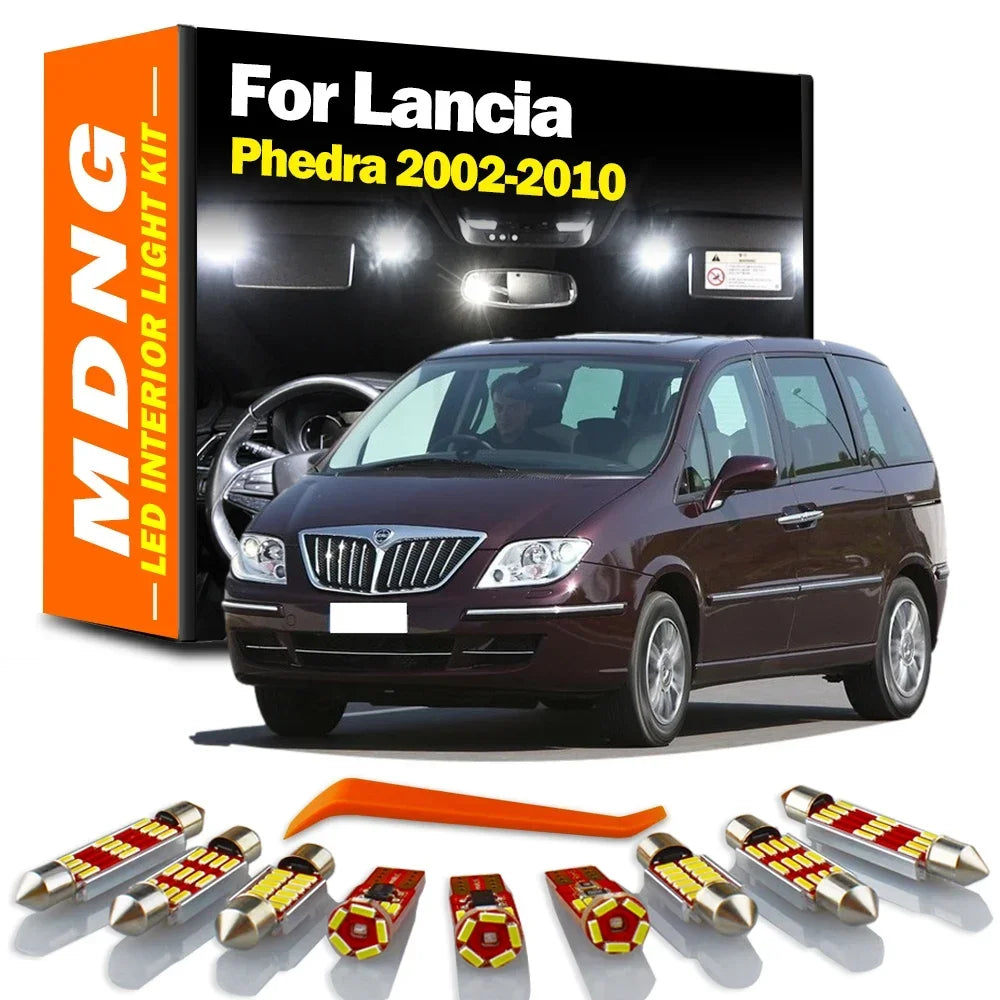 10-Piece LED Interior Light Kit for Lancia Phedra 2002-2005 - Canbus Dome Map Door Trunk Bulbs | AUTOKITSHOP