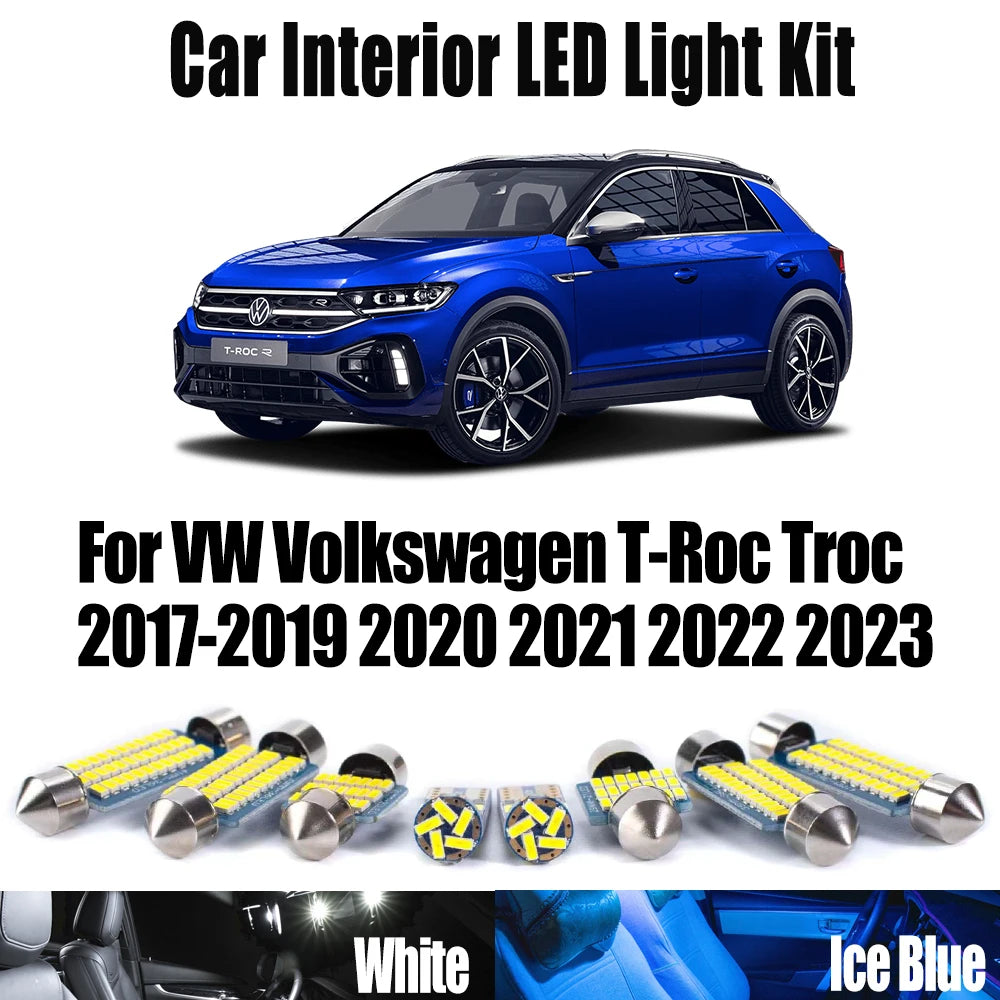 10-Piece LED Interior Light Kit for VW Volkswagen T-Roc Troc 2017- 2021 - Canbus Dome Map Door Trunk Bulbs | AUTOKITSHOP