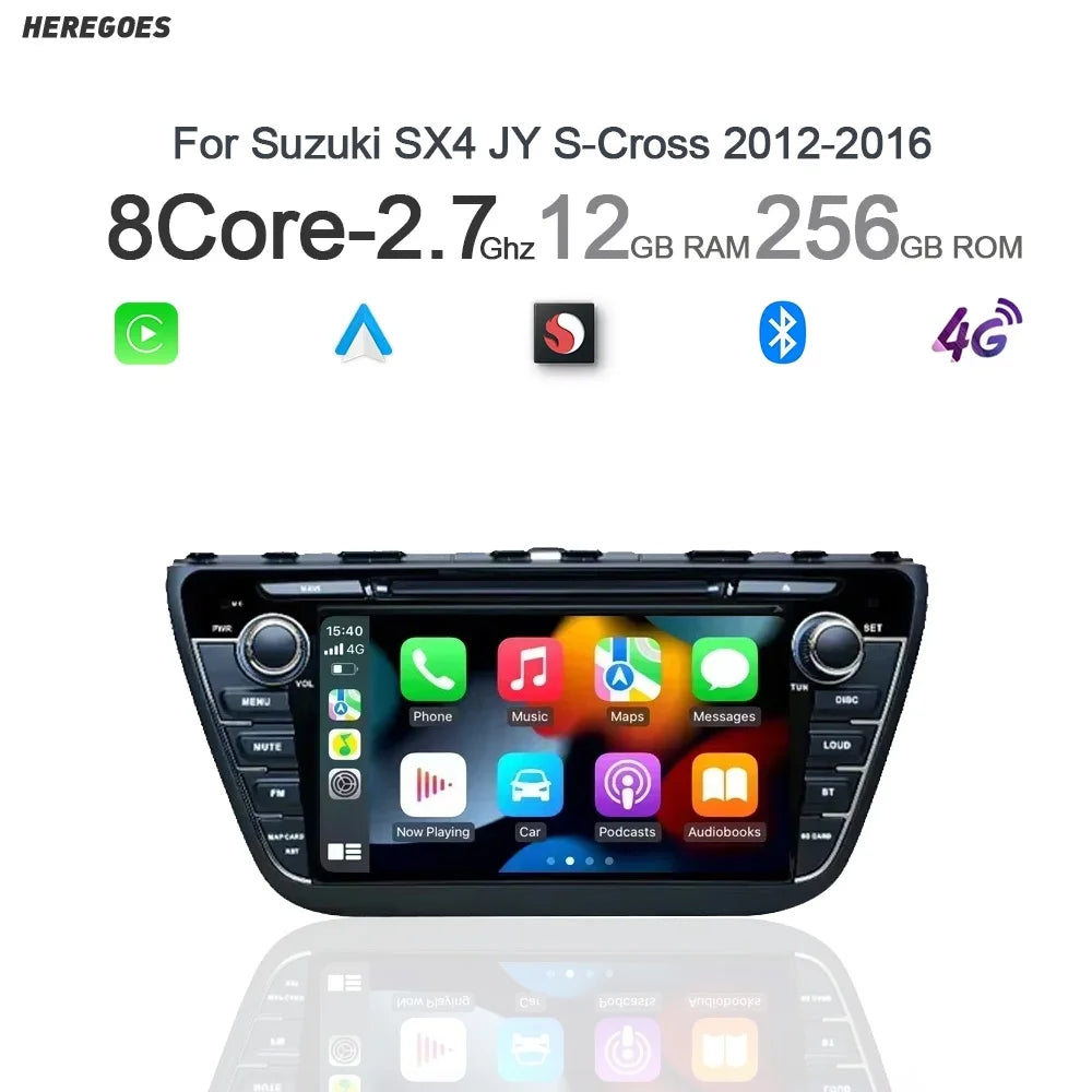 8" Wireless Carplay Android 14.0 8G+256G Multimedia GPS Car Player Navigation Stereo WiFi for Suzuki SX4 JY S-Cross 2012