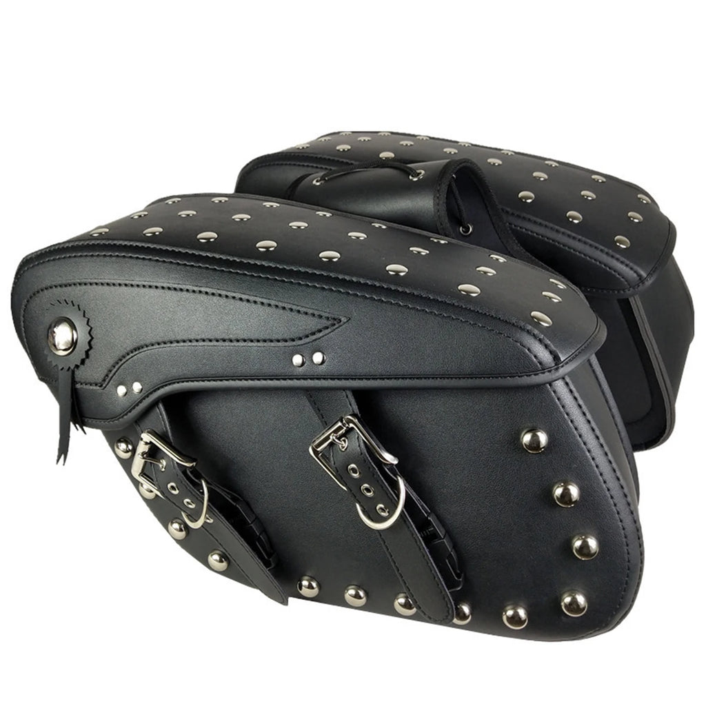 Universal Motorcycle Black Saddle Bag Rivet Bag Large Capacity Luggage Bag For Harley Touring Sa - Automotive LED Light