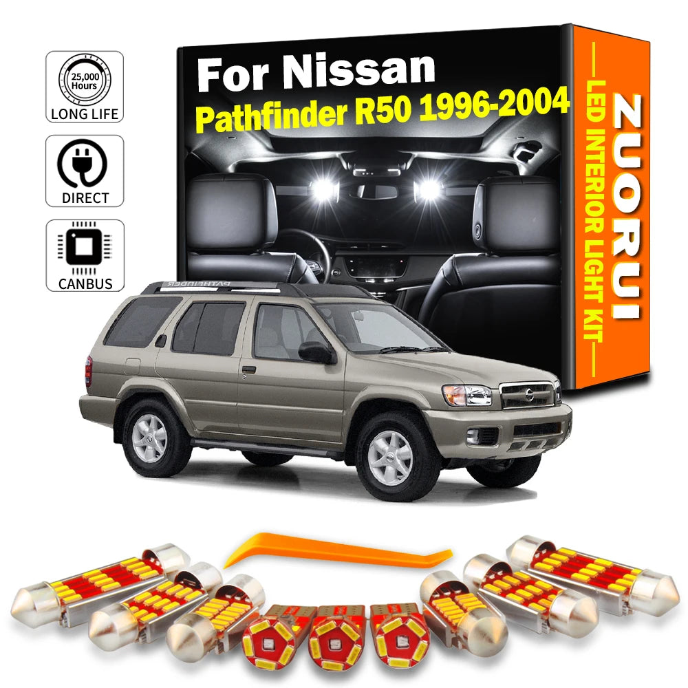 14-Piece LED Interior Light Kit for Nissan Pathfinder R50 1996- 1999 - Canbus Dome Map Door Trunk Bulbs | AUTOKITSHOP