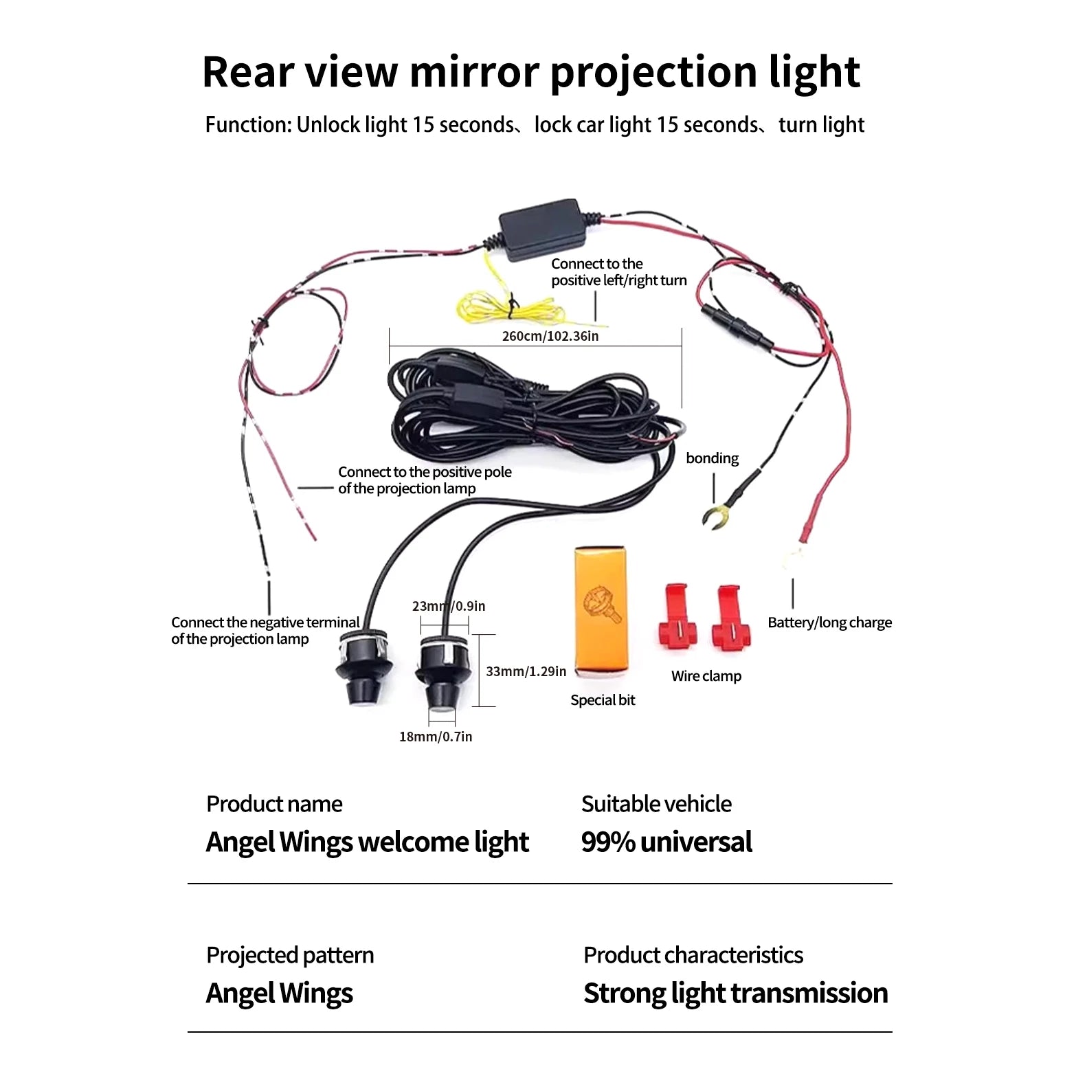 Universal Modified LED Rearview Mirror Angel Wing Welcome Light Suitable for Mercedes Benz