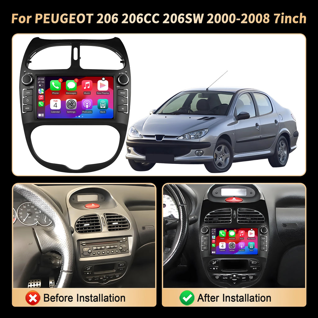 7 inch Car Radio For PEUGEOT 206 206CC 206SW 2000 2001 2002 2003 2004 2005 2006 2007 2008