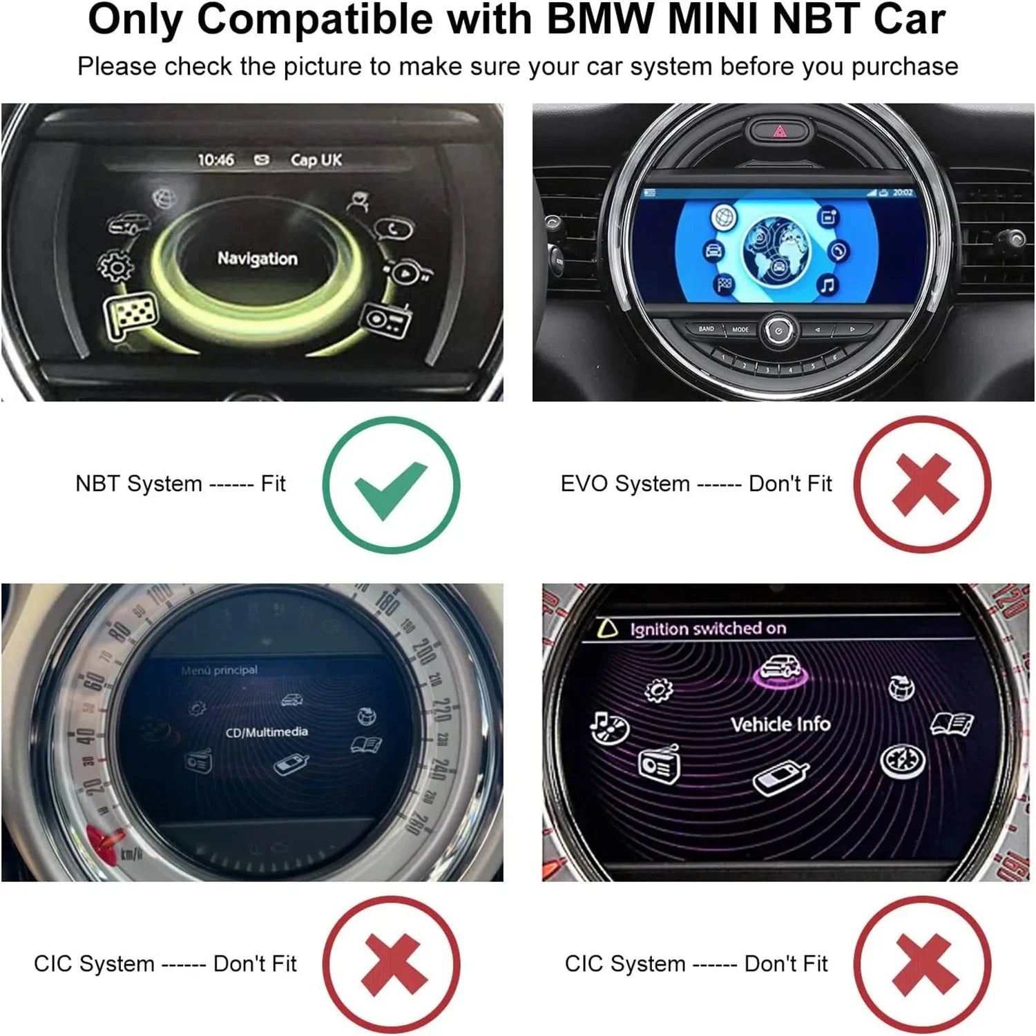 CarPlay Wireless/Wired IOS Android Auto NBT For BMW Mini R55 R56 R57 R58 R59 R60 R61 F54 F