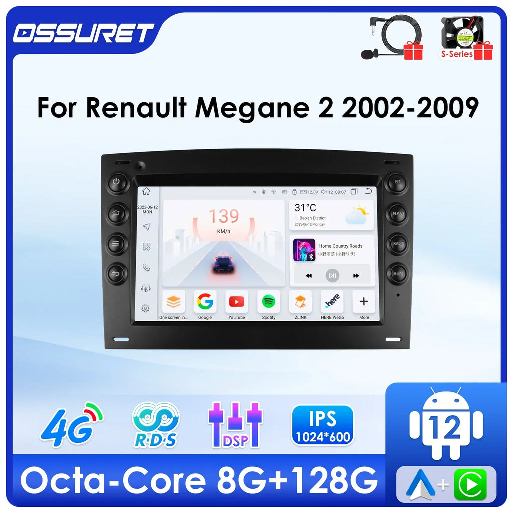 2din Android 12 Car radio for Renault Megane 2 2002-2006 2007 2008 2009 multimedia player