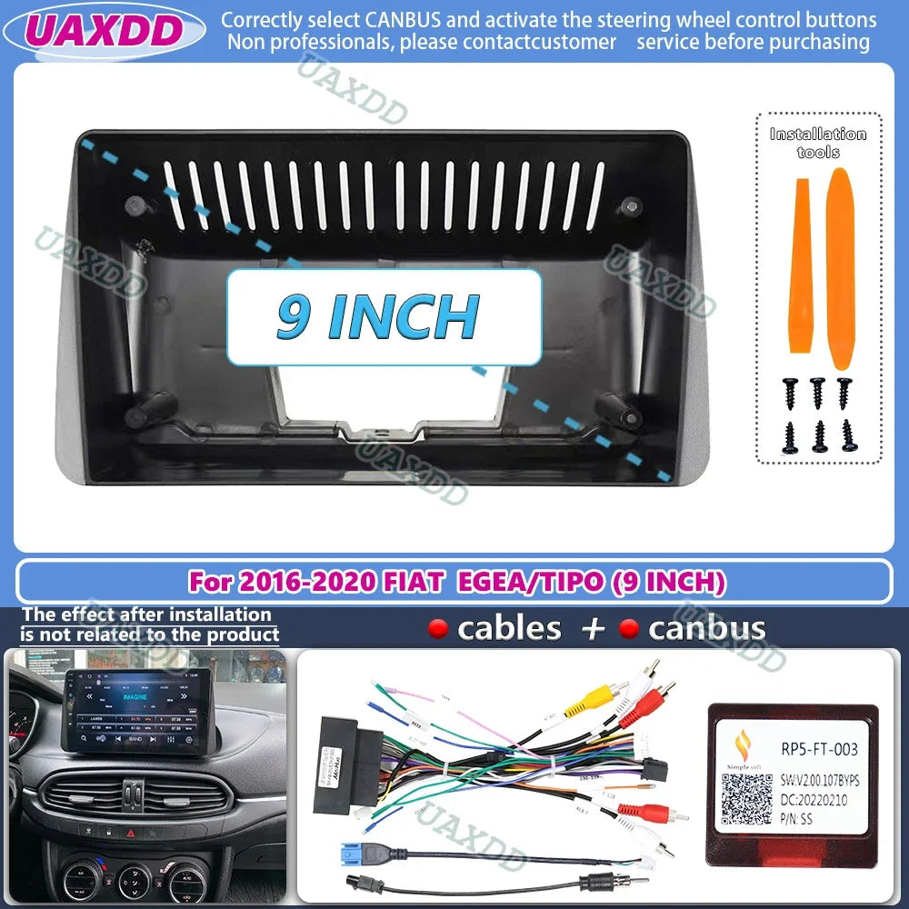 For 2016-2020 FIAT EGEA TIPO 9INCH 2 Din Car Android frame panel fascia cable video harnes