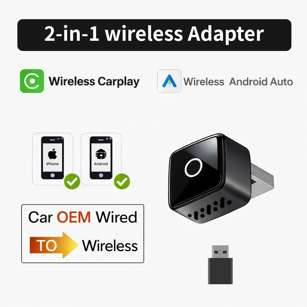 2026 Upgraded 2-in-1 Wireless CarPlay & Android Auto Adapter, Type-C Port | Wired to Wirel