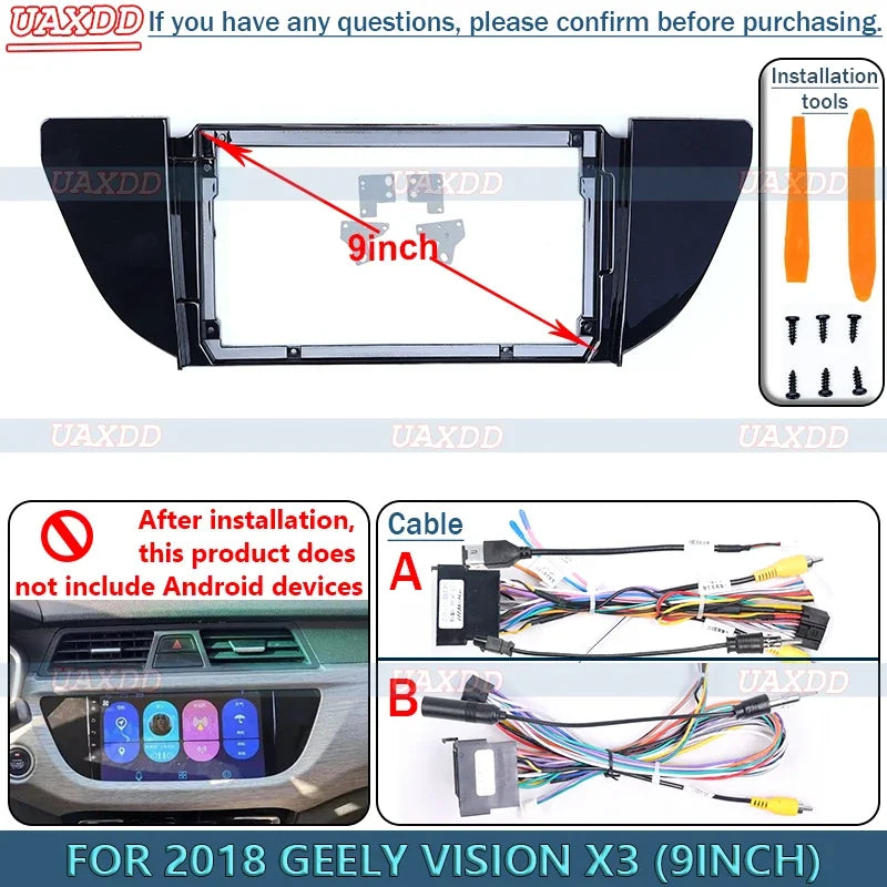 FOR 2018 GEELY VISION X3 9INCH Radio Android Stereo Frame Panel Fascia Dashboard Audio Mul