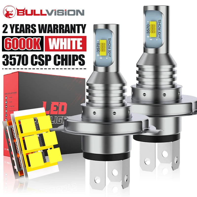 BULLVISION H4 LED 4300K 6000K 8000K 1:1 Mini Motorcycle Lamp 3570 CSP CHIPS Motor Light Bu