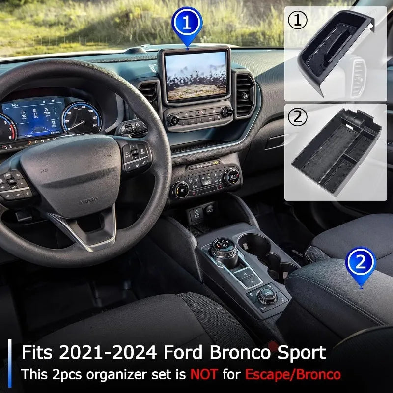 2PCS Easy Install Dash Phone Tray for 2021-2024 Ford Bronco Sport ABS Center Con for Ford 2021-2024 - Automotive LED Lig