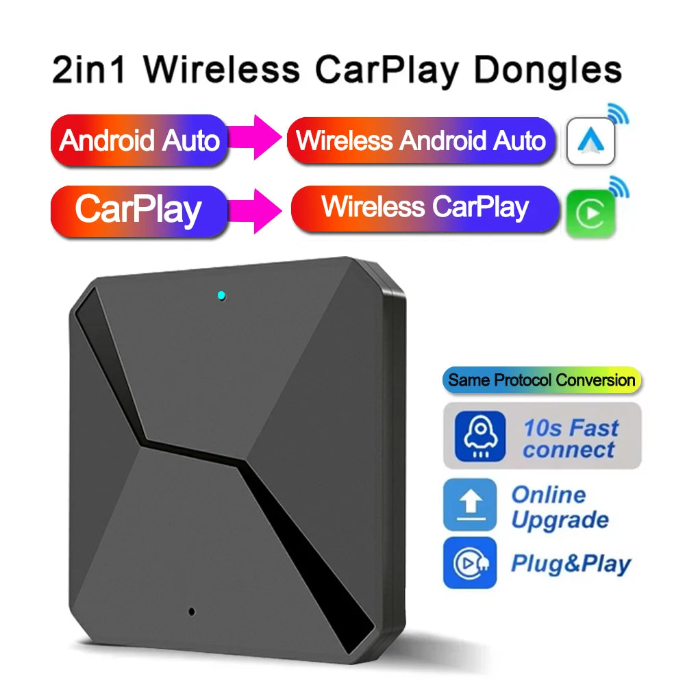 2in1 Wireless CarPlay Adapter Wireless Android Auto Dongle Smart Mini Box Plug And Play Wi