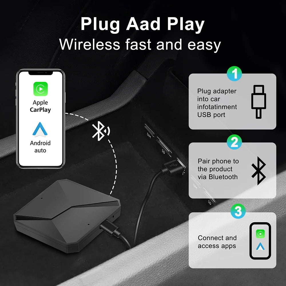 2in1 Wireless CarPlay Adapter Wireless Android Auto Dongle Smart Mini Box Plug And Play Wi