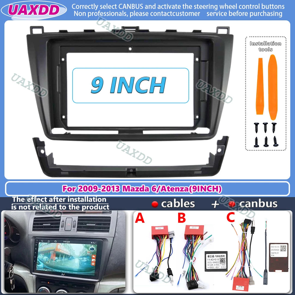 For 2009-2013 Mazda 6 Atenza 9INCH 2 Din Car radio Android frame cable video harness adapt