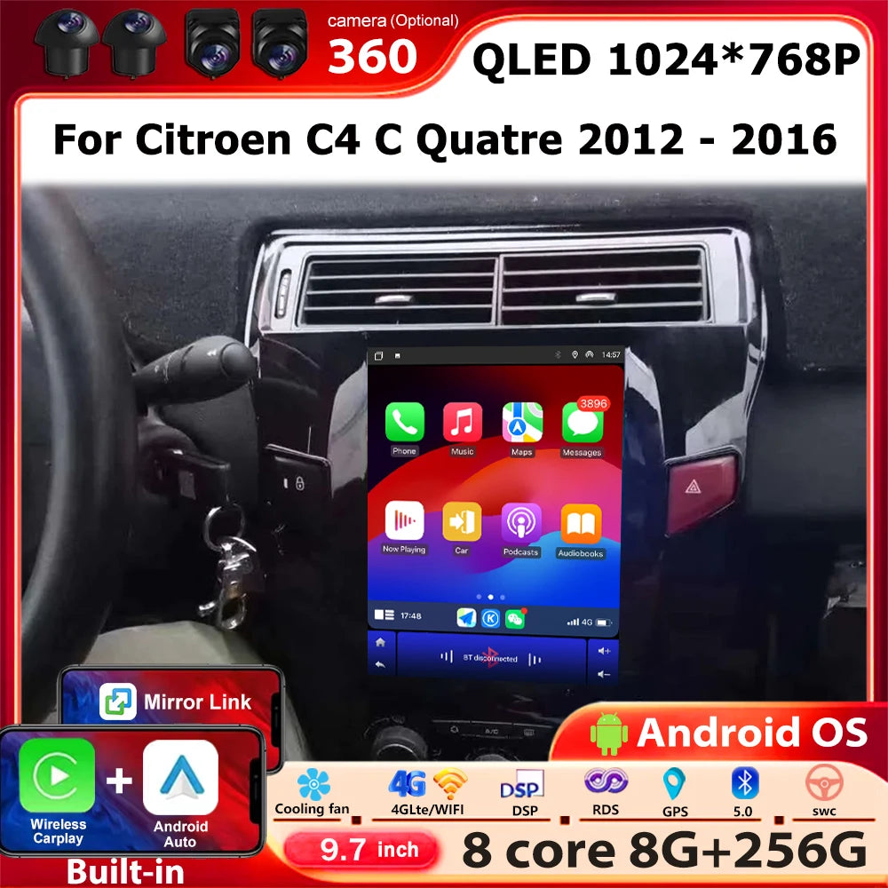 Wireless Carplay For Citroen C4 C Quatre 2012-2016 Android 16 Car Radio Navigation GPS Mul