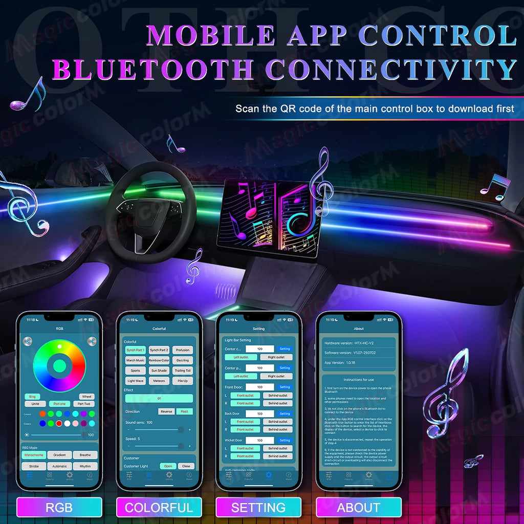 64 Color - Ambient Light - App Control - Car Interior Lighting | AUTOKITSHOP