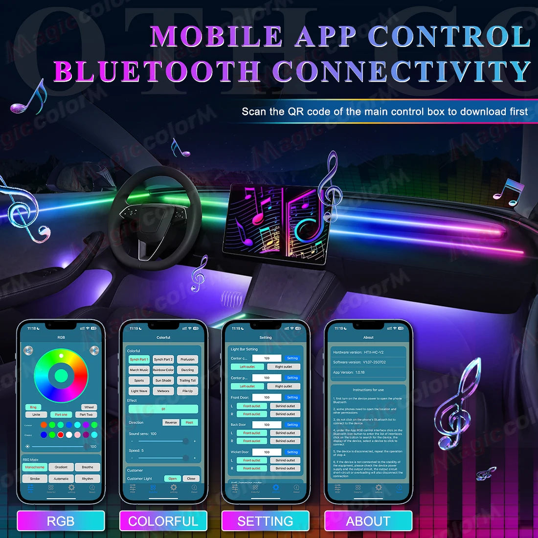 64 Color - Ambient Light - App Control - Car Interior Lighting | AUTOKITSHOP