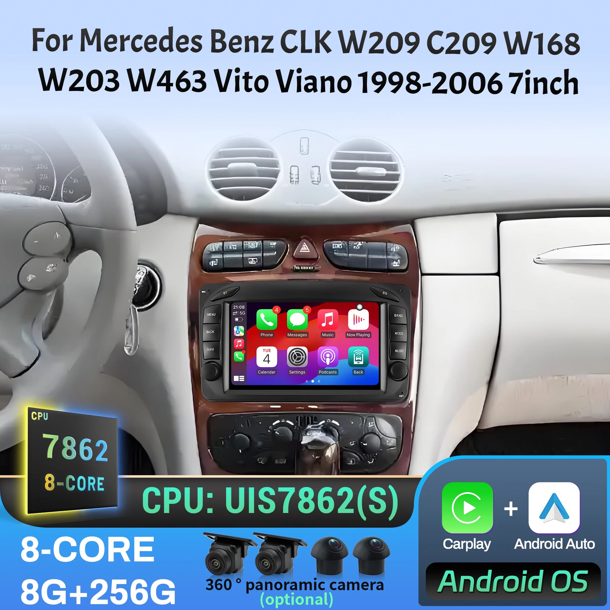 7 inch Car Radio For Mercedes Benz CLK W209 C209 W168 W203 W463 Vito Viano 1998 1999 2000-