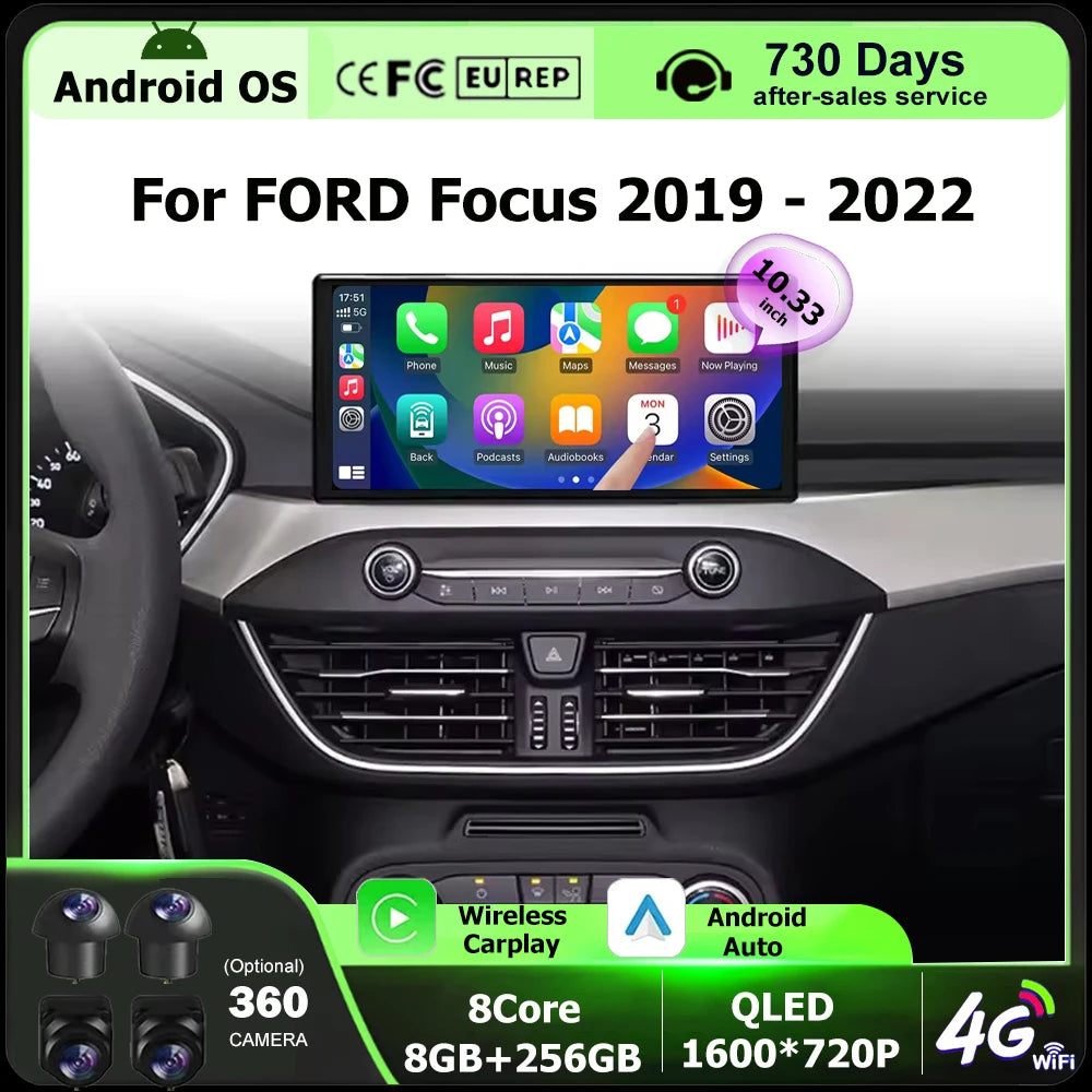 10.33 Inch Android 16 For FORD Focus 2019-2022 Car Radio Multimedia Video Player GPS Navig