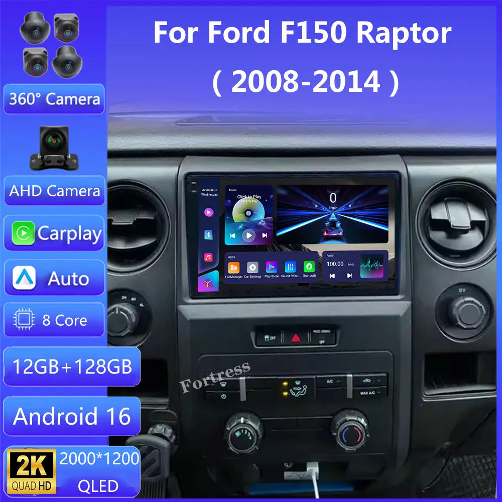 Android 16 Car Radio For Ford F150 P415 Raptor 2008 - 2014 QLED 2DIN Head Unit GPS NAVI BT