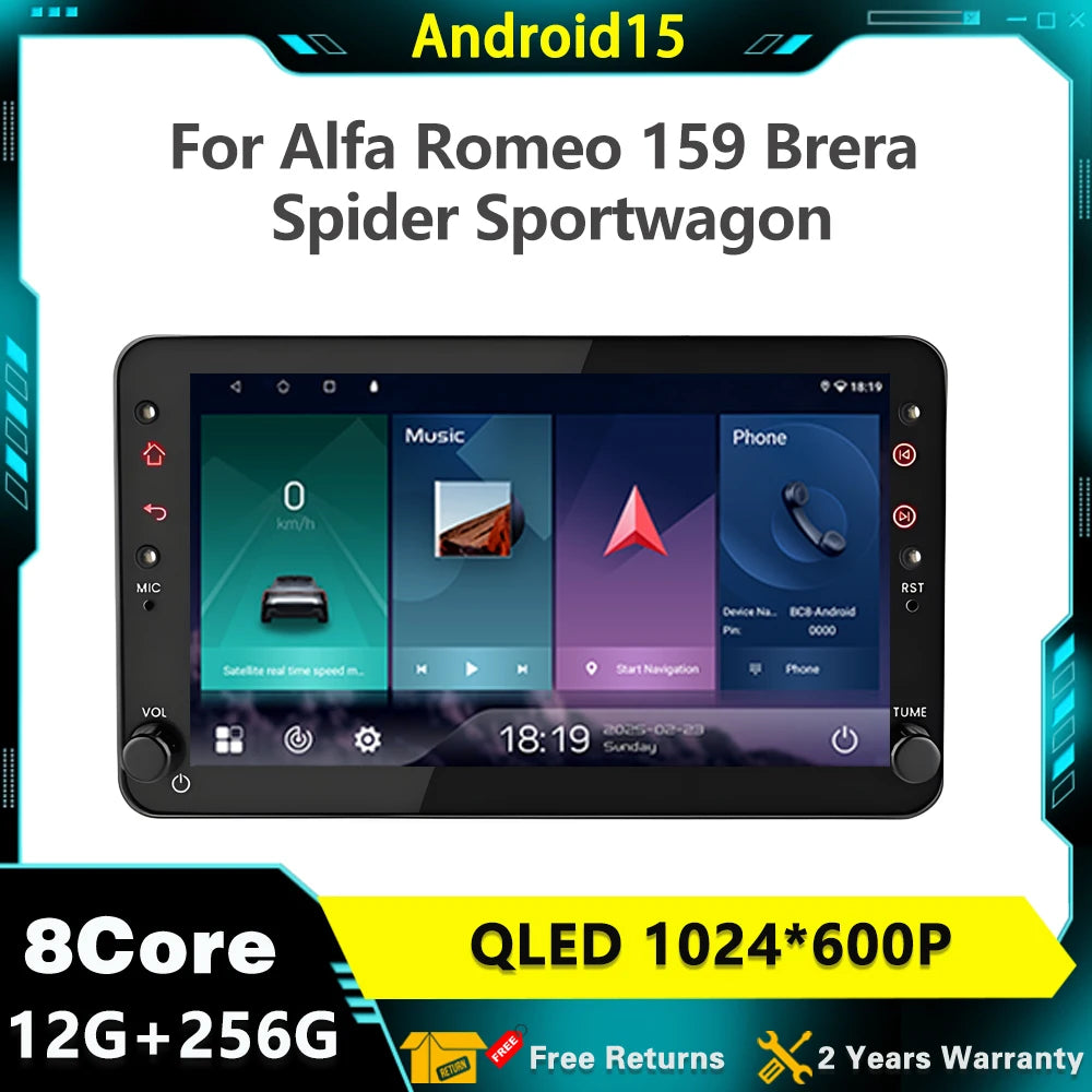 7" Android 15 For Alfa Romeo 159 Brera Spider Sportwagon Car Auto Radio Multimedia Player
