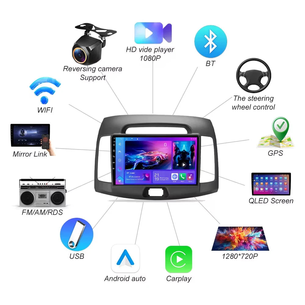 Android 16 For Hyundai Elantra 4 Hd 2006-2012 Carplay Android Auto Multimedia 2din Autorad | AUTOKITSHOP