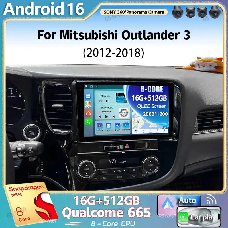 Android 16 2K QLED For Mitsubishi Outlander 3 2012-2018 Android Car Radio Multimedia Video
