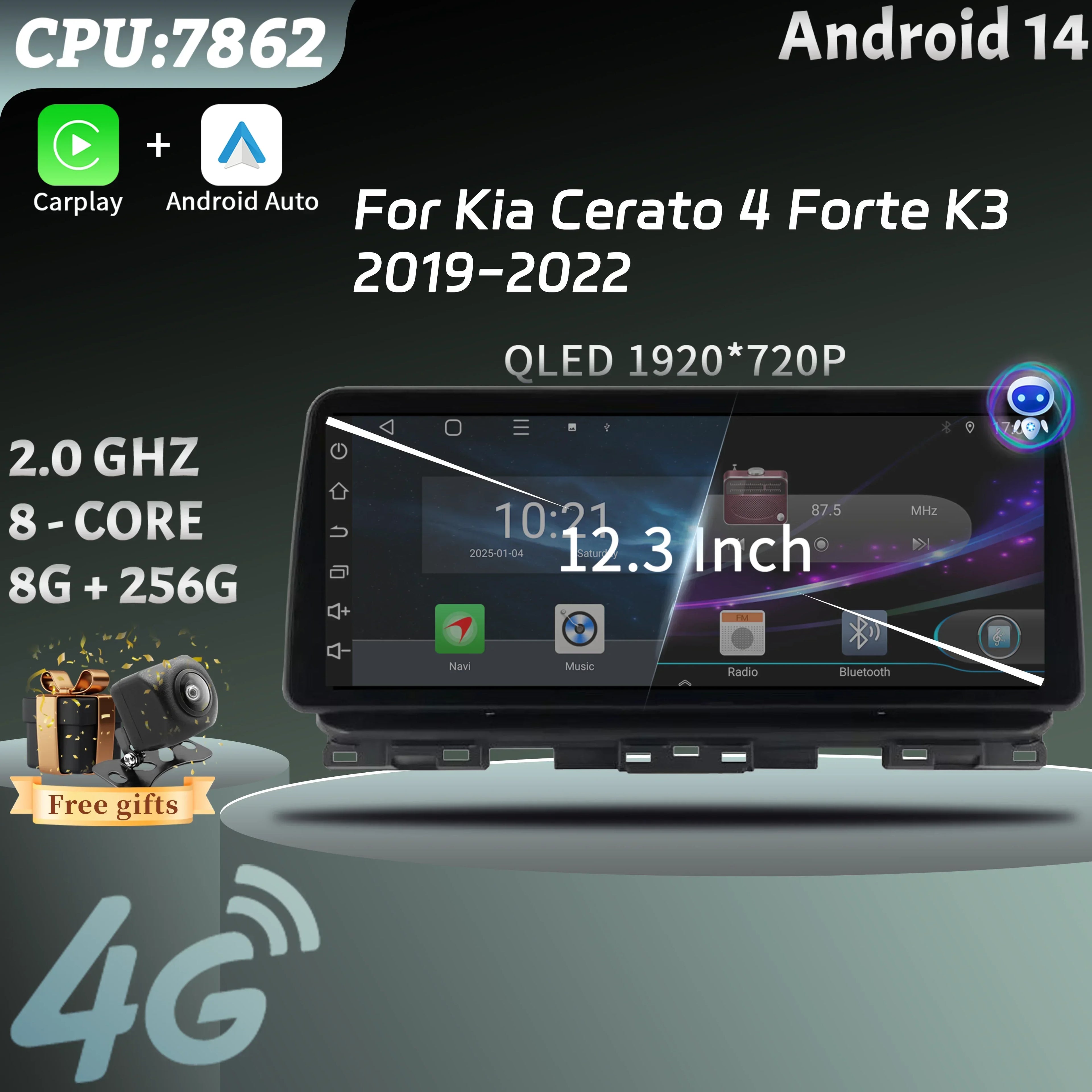 12.3inch Screen Android 15 For Kia Cerato 4 Forte K3 2019-2022 Bluetooth Car Radio Stereo