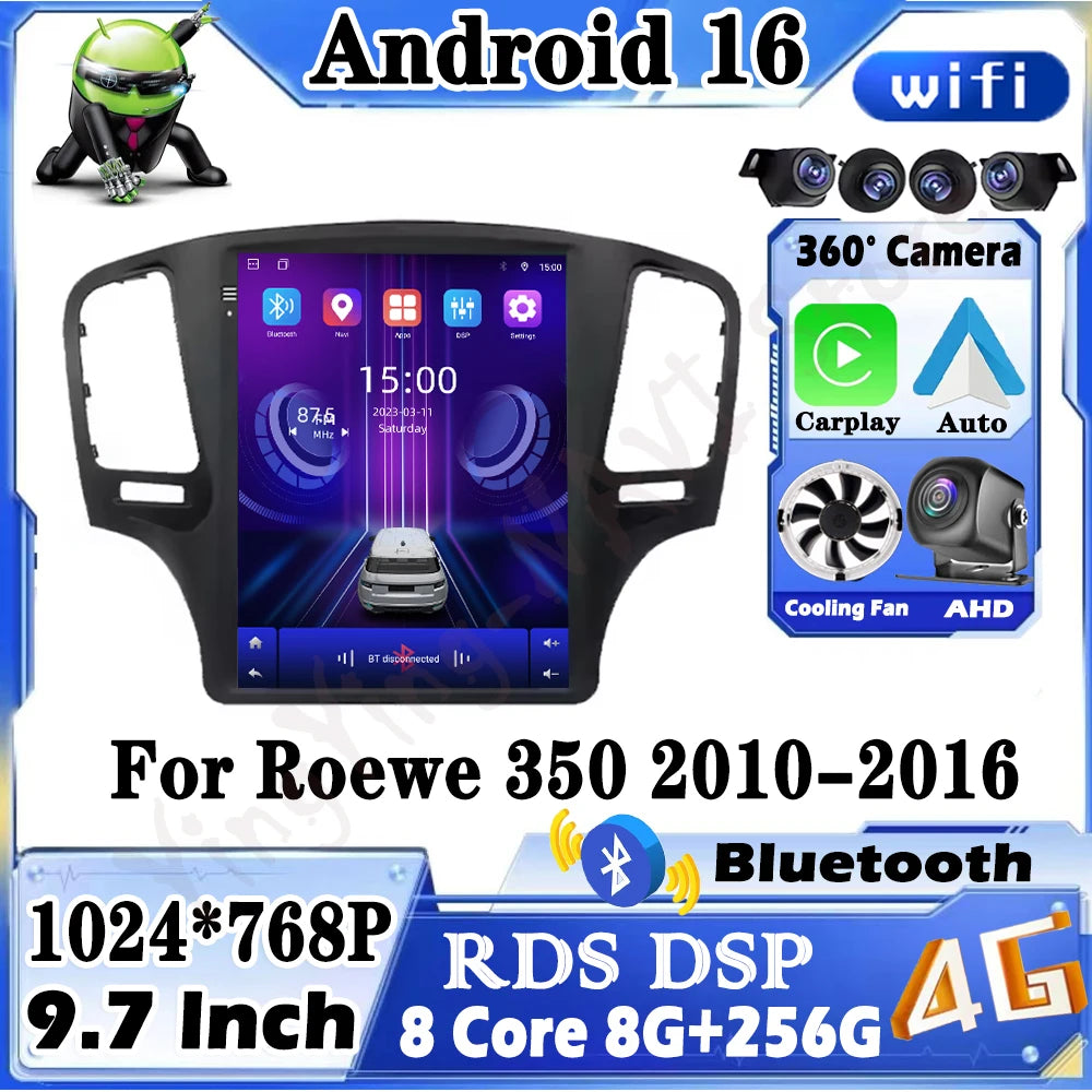 9.7 inch Car Video for Roewe 350 2010-2016 Radio Player Wireless Carplay DSP Stereo Touch